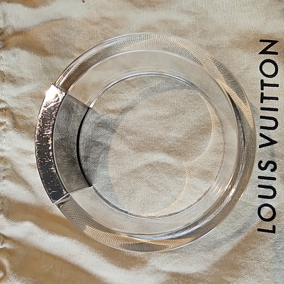 Louis Vuitton Clear Resin Silver Logo Cuff Bangle Bracelet w/Dustbag - AUTHENTIC - Picture 4 of 8